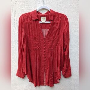Maeve Matilda Shirt Red White Polka Dot Button Up Long Sleeve Blouse Sz Medium